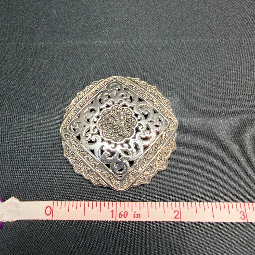 Lois Hill Sterling Silver Pendant Necklace Brooch Large Shield Scroll Paisley